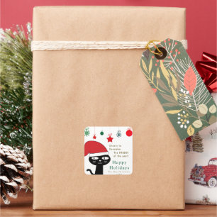 Schattigee Feestelijke Kat met een Rode Kerstmuts  Vierkante Sticker