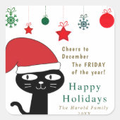 Schattigee Feestelijke Kat met een Rode Kerstmuts  Vierkante Sticker (Voorkant)