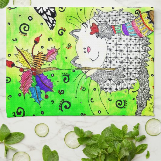 Schattigee feestelijke kerst Critters keukenhanddo Theedoek (Gevouwen)