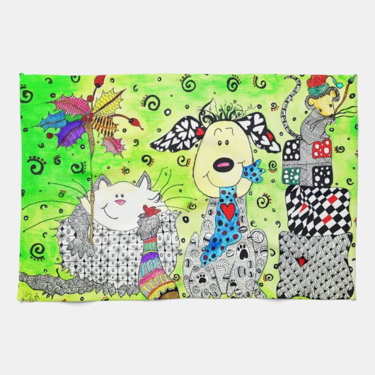 Schattigee feestelijke kerst Critters keukenhanddo Theedoek (Horizontaal)