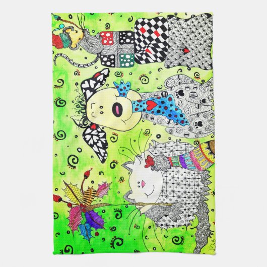 Schattigee feestelijke kerst Critters keukenhanddo Theedoek (Verticaal)