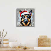 Schattigee feestelijke kerst Duitse herdershond in Poster (Keuken)