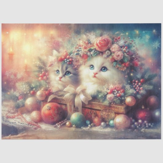 Schattigee feestelijke kerst Kittens decoupage Tissuepapier (Voorkant)