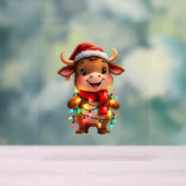 Schattigee Feestelijke Kerst Koe met Holiday Light Acryl Bord (Neutraal)