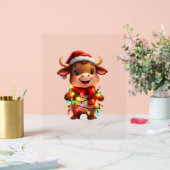 Schattigee Feestelijke Kerst Koe met Holiday Light Acryl Bord (Huwelijk)