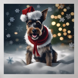 Schattigee feestelijke kerst Terrier Dog met Santa Poster