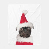 Schattigee Feestelijke Kerst Zwarte Pug Santa Hat Fleece Deken (Voorkant)