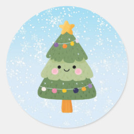 Schattigee feestelijke kerstboom ronde sticker