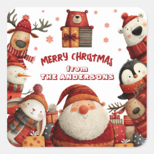 Schattigee feestelijke kerstdieren Vrolijk kerstfe Vierkante Sticker