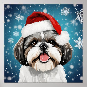 Schattigee Feestelijke Kerstmis Shih Tzu Hond met  Poster