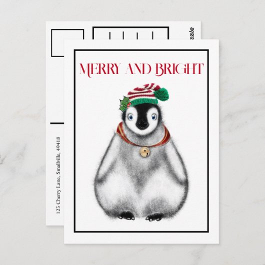 Schattigee feestelijke kerstpinguïn briefkaart (Voorkant / Achterkant)