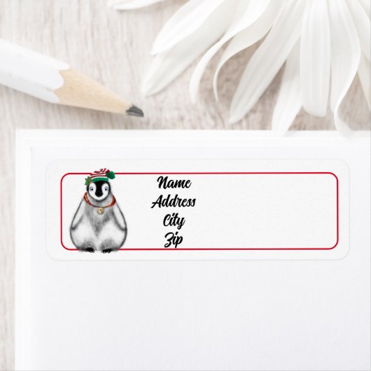 Schattigee feestelijke kerstpinguïn etiket (Insitu)