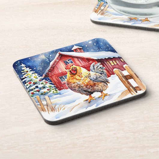 Schattigee feestelijke kipkerst bier onderzetter (Linkerzijde)