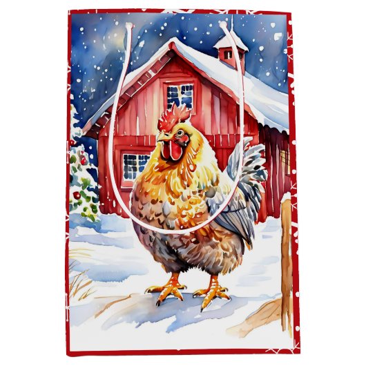 Schattigee feestelijke kipkerst medium cadeauzakje (Voorkant)