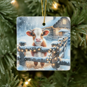 Schattigee Feestelijke Koe Kerst Gepersonaliseerd Keramisch Ornament