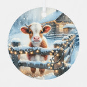 Schattigee Feestelijke Koe Kerst Gepersonaliseerd Metalen Ornament (Voorkant)