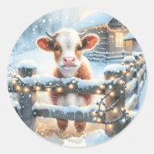 Schattigee feestelijke Koe kerst Ronde Sticker (Voorkant)