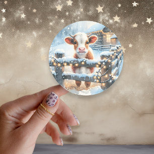 Schattigee feestelijke Koe kerst Ronde Sticker