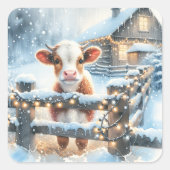 Schattigee feestelijke Koe kerst Vierkante Sticker (Voorkant)