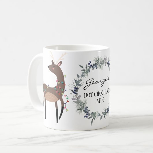 Schattigee feestelijke krans en rendieren geperson koffiemok (Voorkant links)