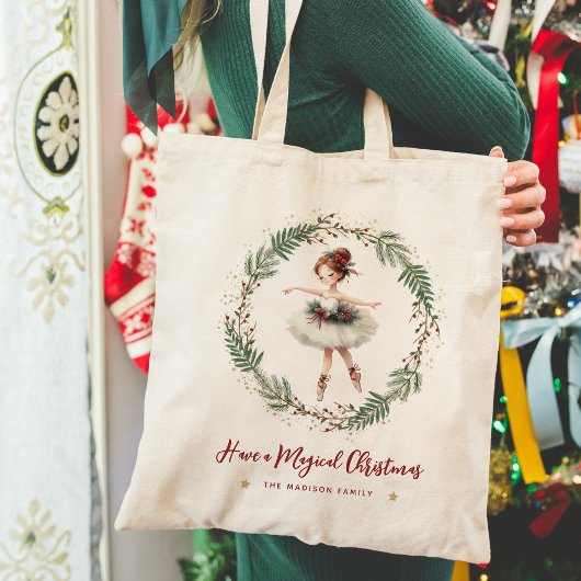 Schattigee feestelijke magische kerstballerina tote bag