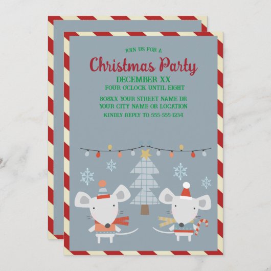 Schattigee feestelijke muizen en bomen op Blue Chr Kaart (Voorkant / Achterkant)