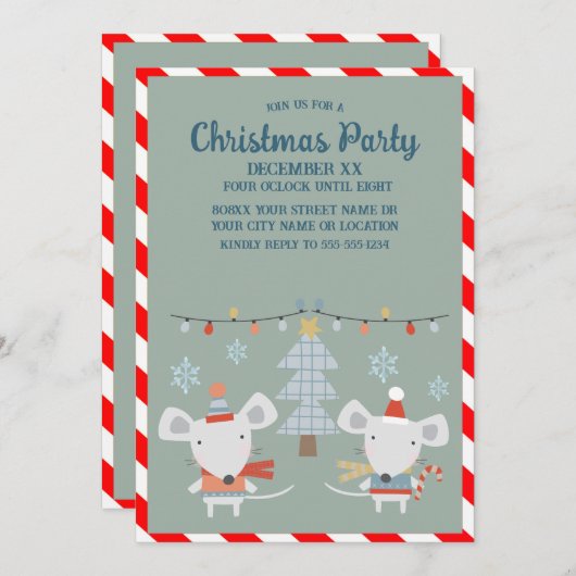 Schattigee feestelijke muizen en bomen op groene k kaart (Voorkant / Achterkant)