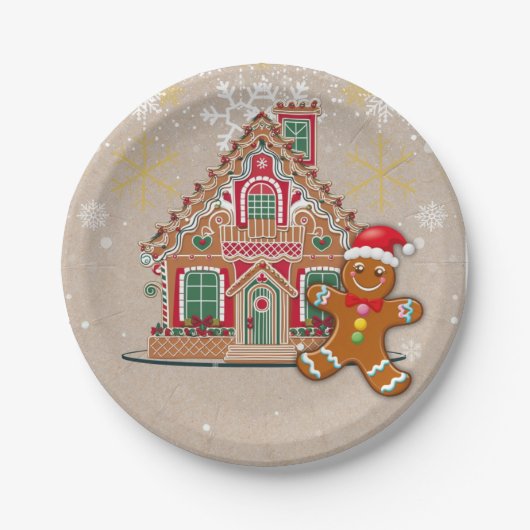 Schattigee feestelijke peperkoek huis Baby shower Papieren Bordje (Voorkant)