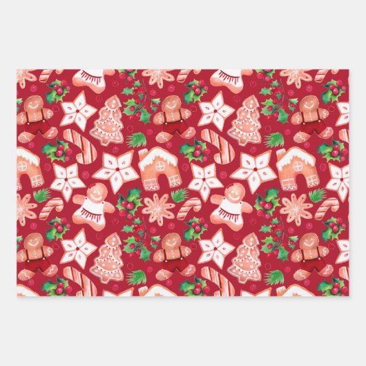 Schattigee feestelijke peperkoek koekje kerst inpakpapier vel (Voorkant 3)