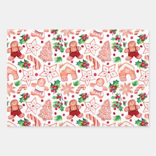 Schattigee feestelijke peperkoek koekje kerst inpakpapier vel (Voorkant)