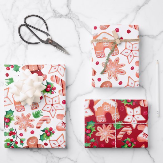 Schattigee feestelijke peperkoek koekje kerst inpakpapier vel (Voorkant)