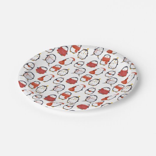 Schattigee Feestelijke Pinguïns Patroon Kerstfeest Papieren Bordje (Gekanteld)