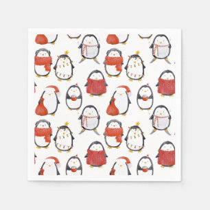 Schattigee Feestelijke Pinguïns Patroon Kerstfeest Servet