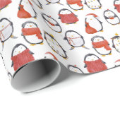 Schattigee Feestelijke Pinguïns Patroon Kerstmis Cadeaupapier (Rol Hoek)