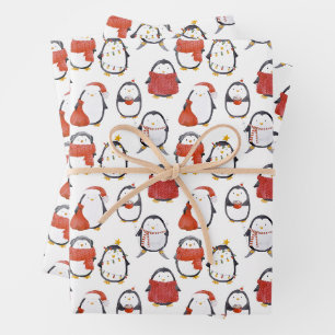 Schattigee Feestelijke Pinguïns Patroon Kerstmis Inpakpapier Vel