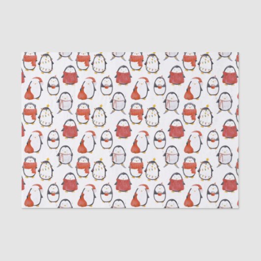 Schattigee Feestelijke Pinguïns Patroon Kerstmis Tissuepapier (Voorkant)