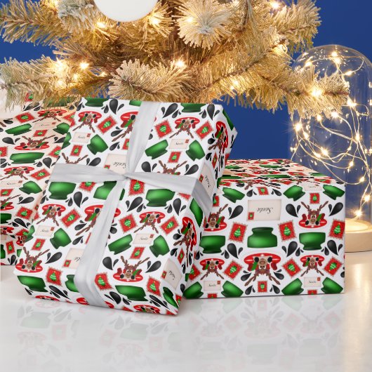 Schattigee Feestelijke Rode Kasky Kerstrendier Cadeaupapier (Feestdagen)