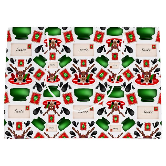 Schattigee Feestelijke Rode Kasky Kerstrendier Groot Cadeauzakje (Voorkant)