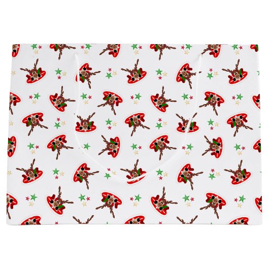 Schattigee Feestelijke Rode Kasky Kerstrendier Groot Cadeauzakje (Voorkant)