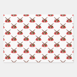 Schattigee Feestelijke Rode Kasky Kerstrendier Inpakpapier Vel