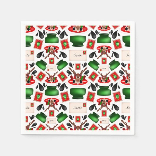 Schattigee Feestelijke Rode Kasky Kerstrendier Servet (Voorkant)