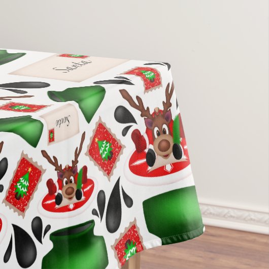 Schattigee Feestelijke Rode Kasky Kerstrendier Tafelkleed (Voorbeeld)