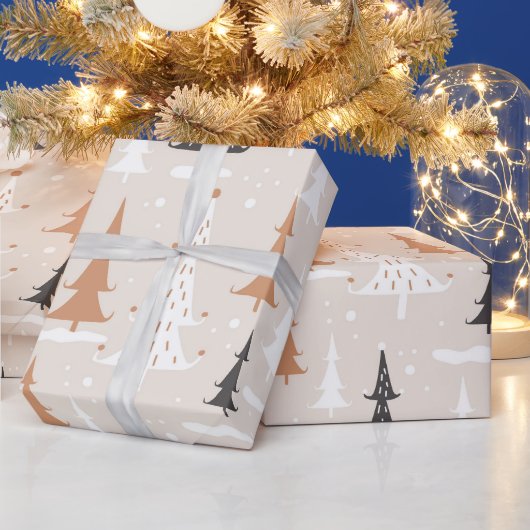 Schattigee feestelijke roze boho bruine kerstbomen cadeaupapier (Feestdagen)