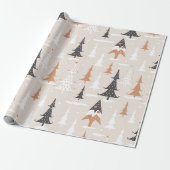 Schattigee feestelijke roze boho bruine kerstbomen cadeaupapier (Uitgerold)