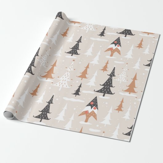 Schattigee feestelijke roze boho bruine kerstbomen cadeaupapier (Uitgerold)