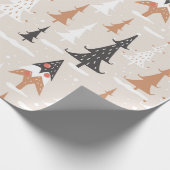 Schattigee feestelijke roze boho bruine kerstbomen cadeaupapier (Hoek)