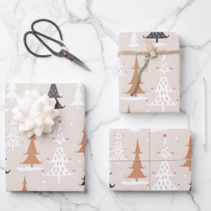 Schattigee feestelijke roze boho bruine kerstbomen inpakpapier vel