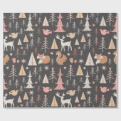Schattigee feestelijke roze kerstboom eekhoorn ren cadeaupapier (Vlak)