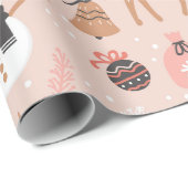 Schattigee feestelijke roze kerstboom sneeuwpop re cadeaupapier (Rol Hoek)