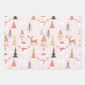 Schattigee feestelijke roze kerstboom sneeuwpop re inpakpapier vel (Voorkant 3)